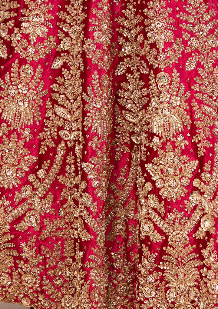 Cutdana Rani Pink Velvet Stitched Lehenga Blouse With Dupatta