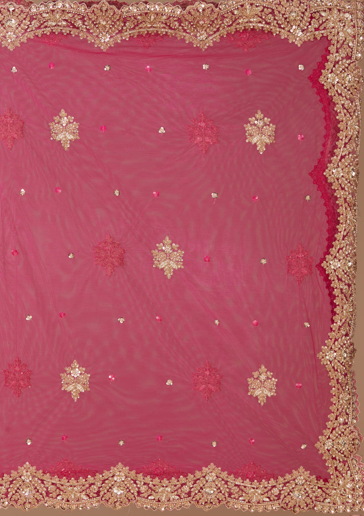 Cutdana Rani Pink Velvet Stitched Lehenga Blouse With Dupatta