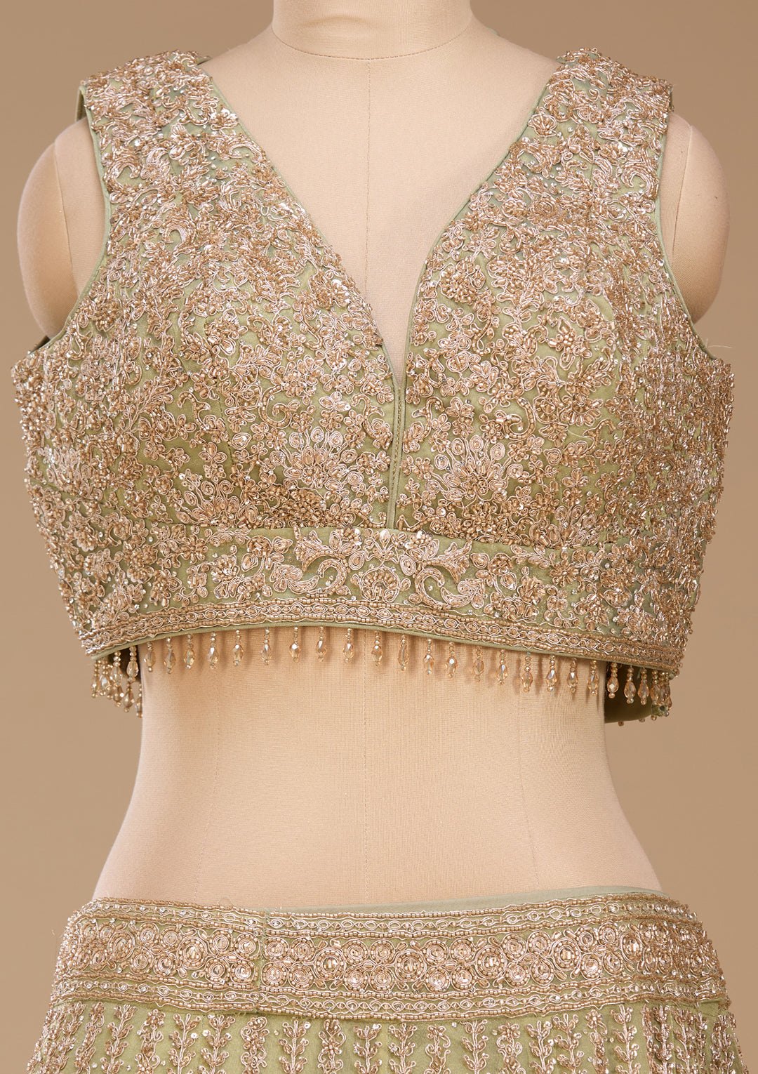 Cording Pista Green Net Stitched Lehenga Blouse With Dupatta
