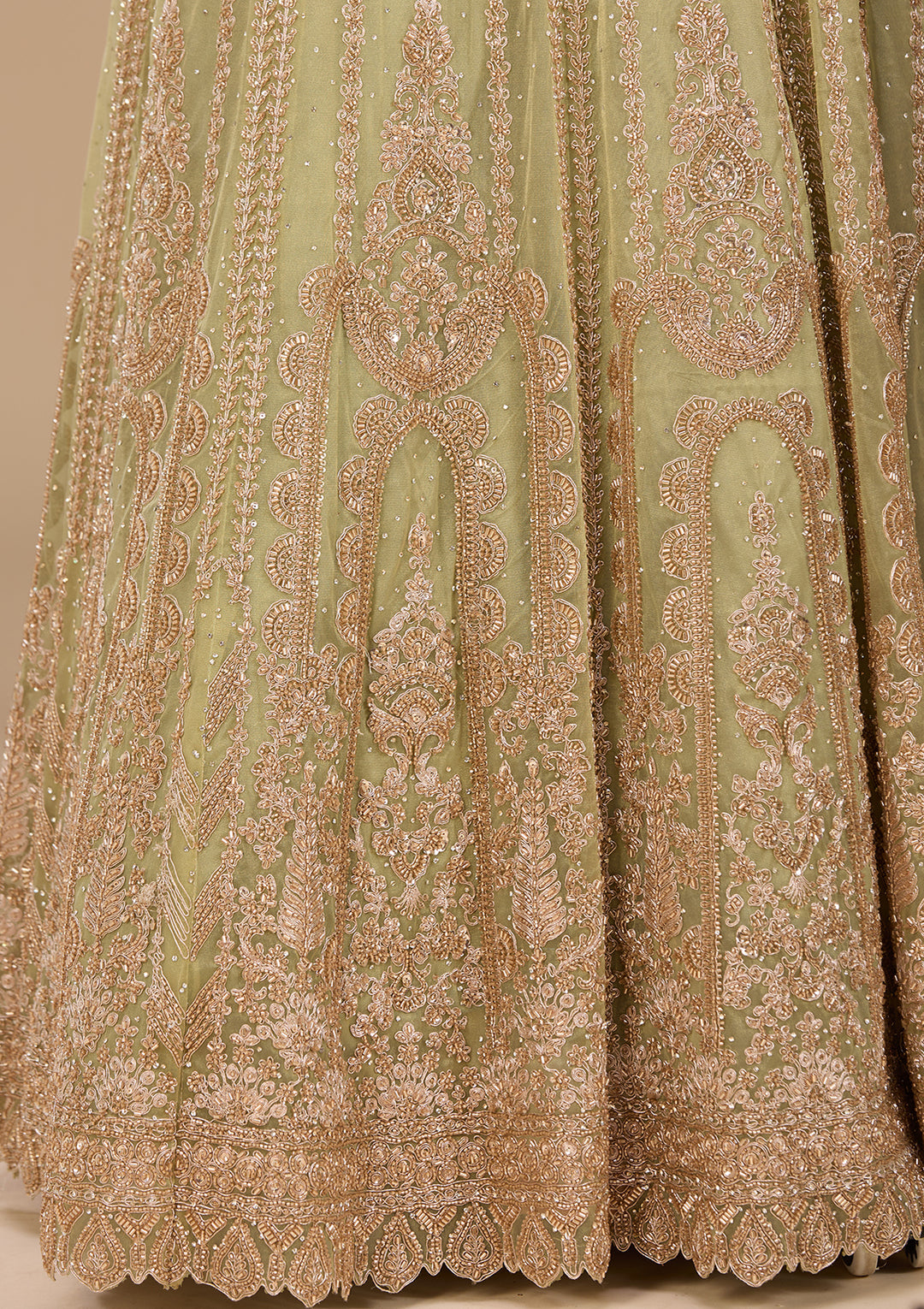 Cording Pista Green Net Stitched Lehenga Blouse With Dupatta