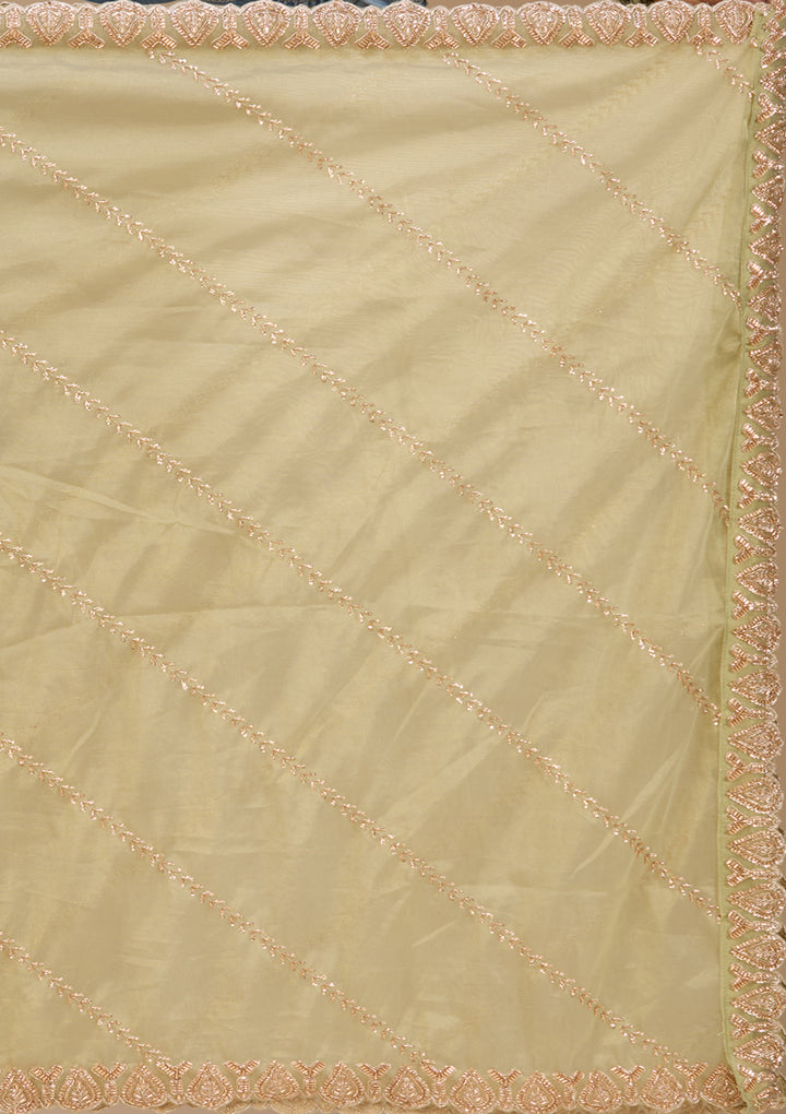 Cording Pista Green Net Stitched Lehenga Blouse With Dupatta