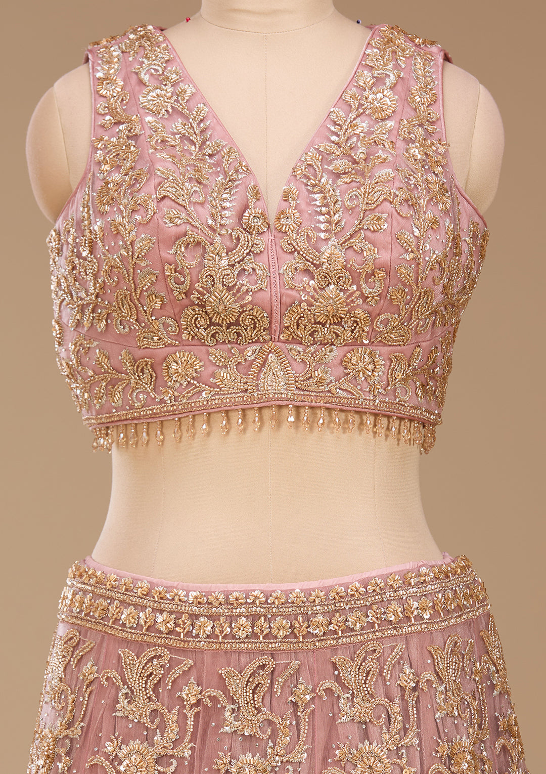 Cutdana Onion Pink Net Stitched Lehenga Blouse With Dupatta