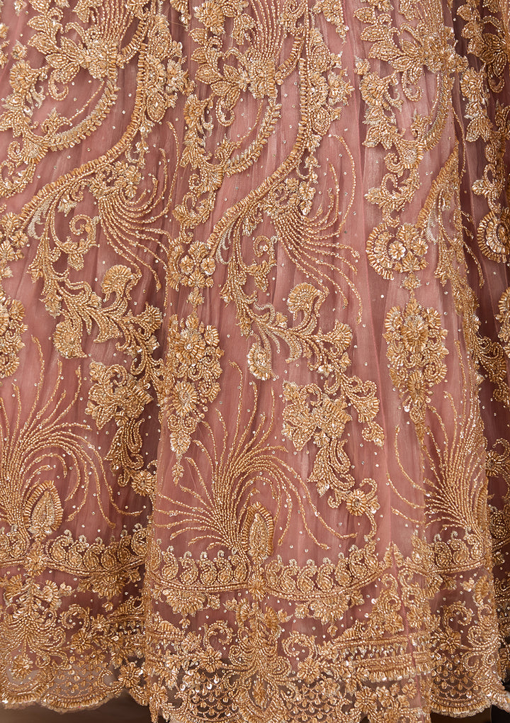 Cutdana Onion Pink Net Stitched Lehenga Blouse With Dupatta