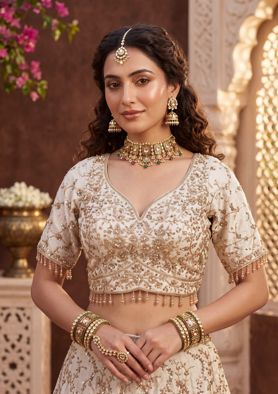 Cutdana Off White Soft Raw Silk Stitched Lehenga Blouse With Dupatta