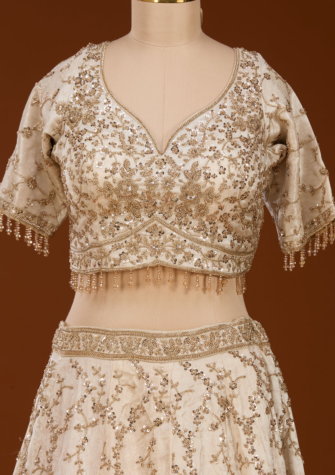 Cutdana Off White Soft Raw Silk Stitched Lehenga Blouse With Dupatta