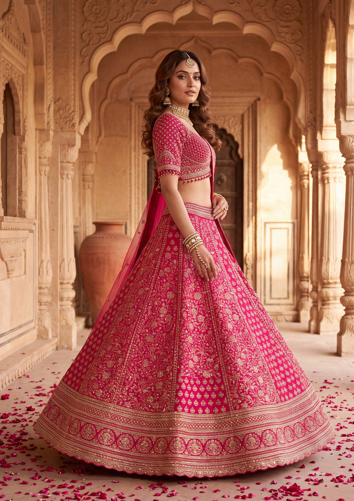 Cutdana Rani Pink Raw Silk Stitched Lehenga Blouse With Dupatta