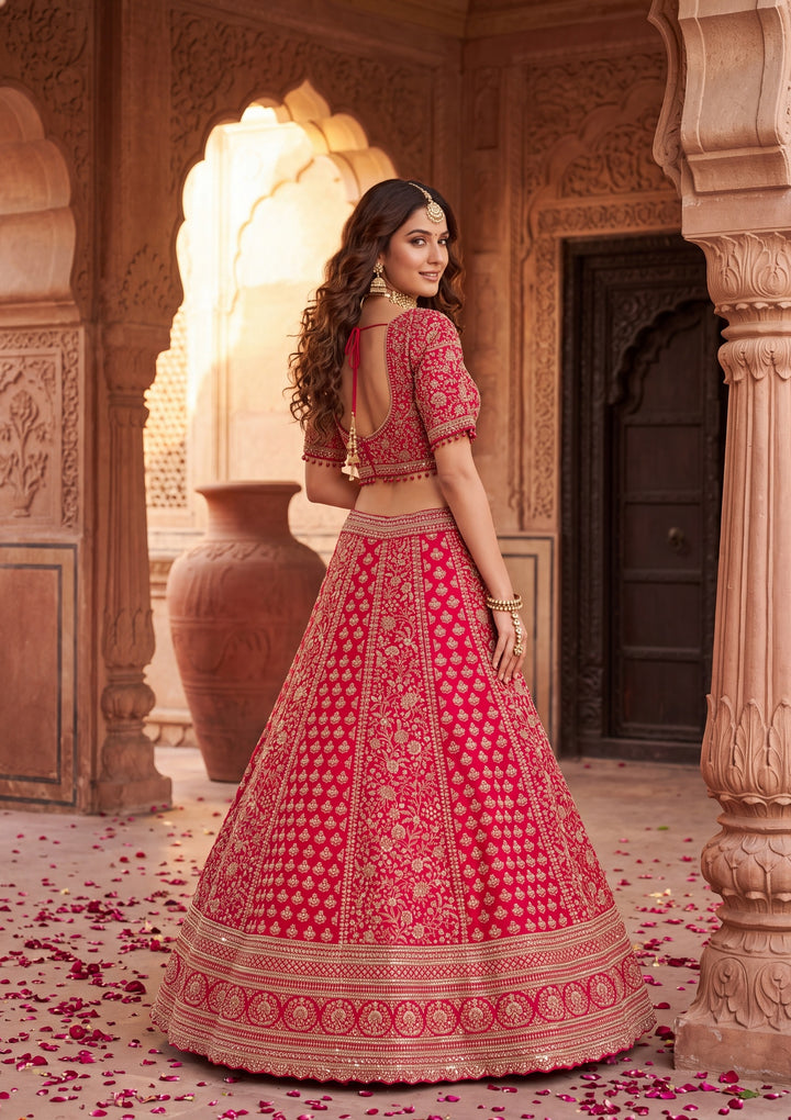Cutdana Rani Pink Raw Silk Stitched Lehenga Blouse With Dupatta