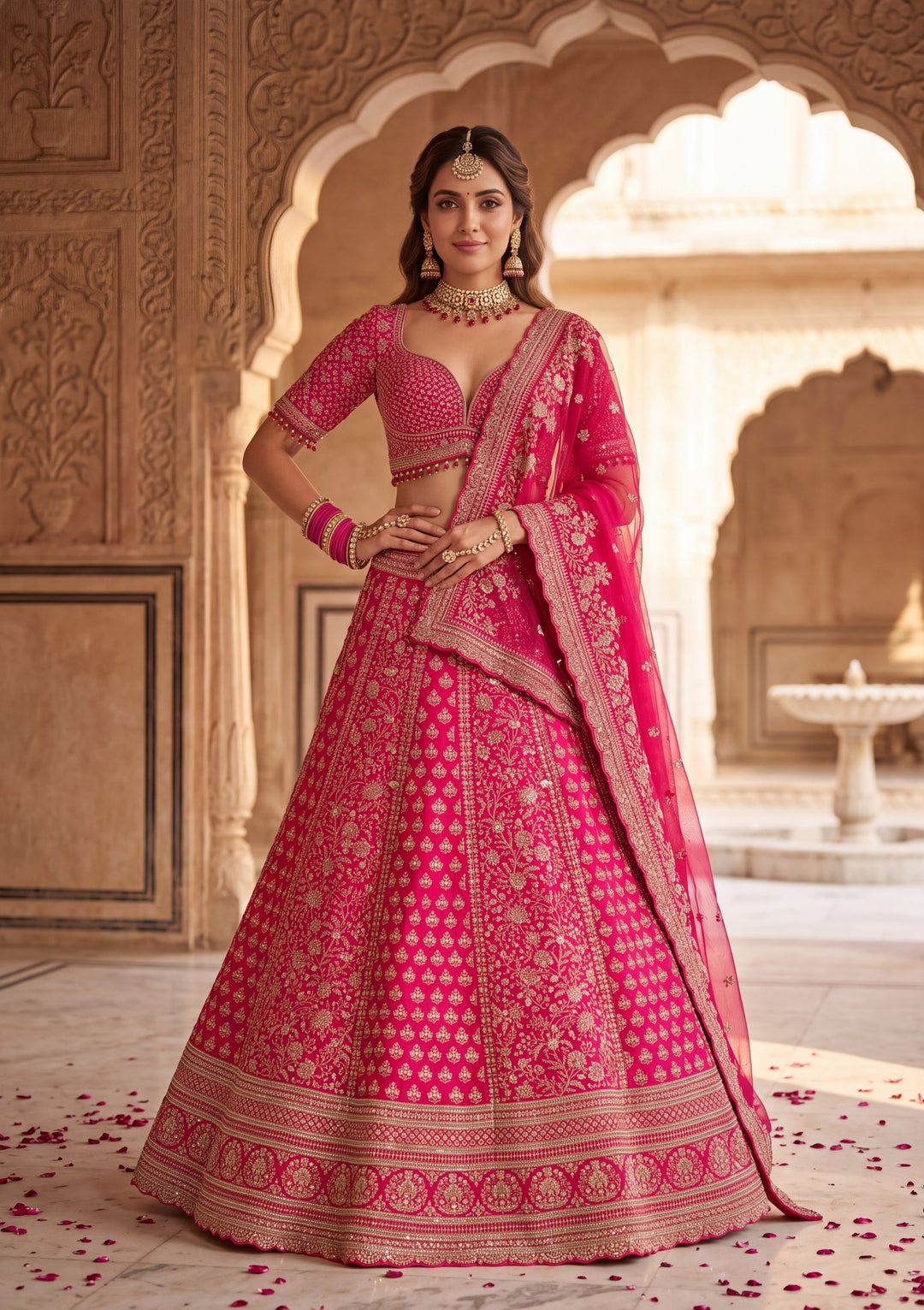 Cutdana Rani Pink Raw Silk Stitched Lehenga Blouse With Dupatta