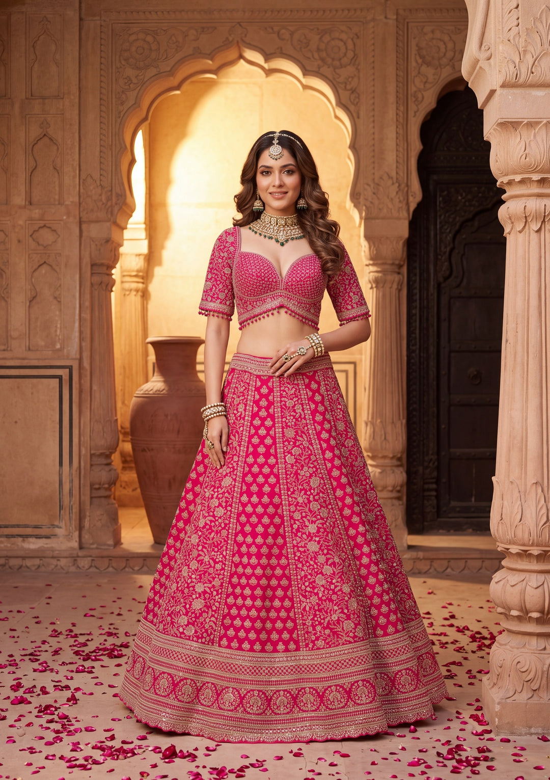 Cutdana Rani Pink Raw Silk Stitched Lehenga Blouse With Dupatta
