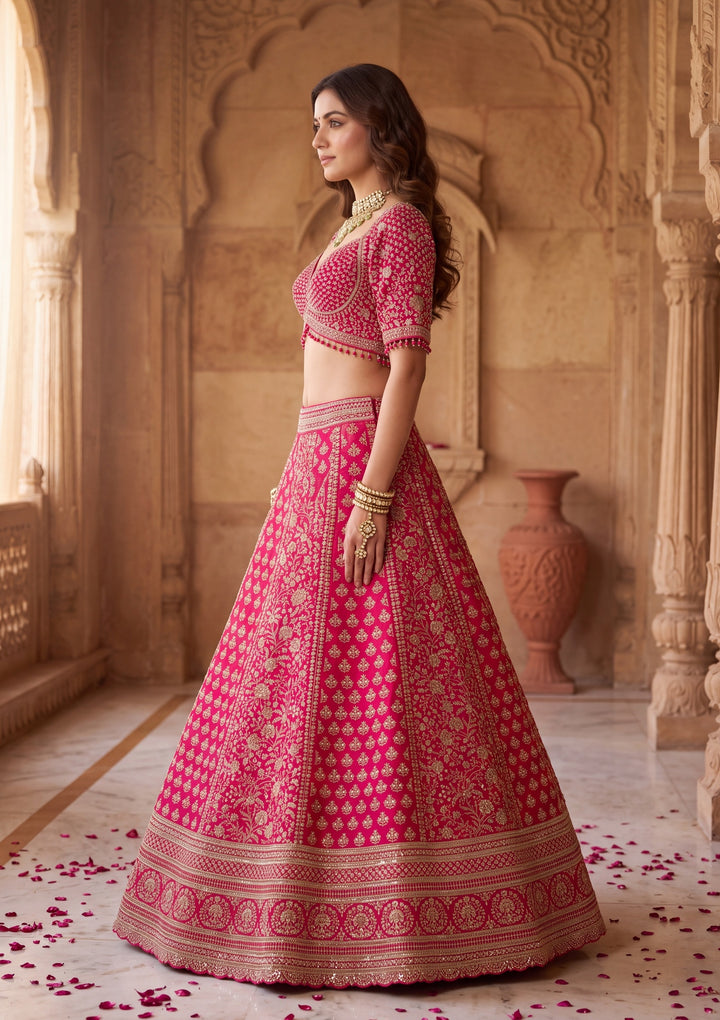 Cutdana Rani Pink Raw Silk Stitched Lehenga Blouse With Dupatta