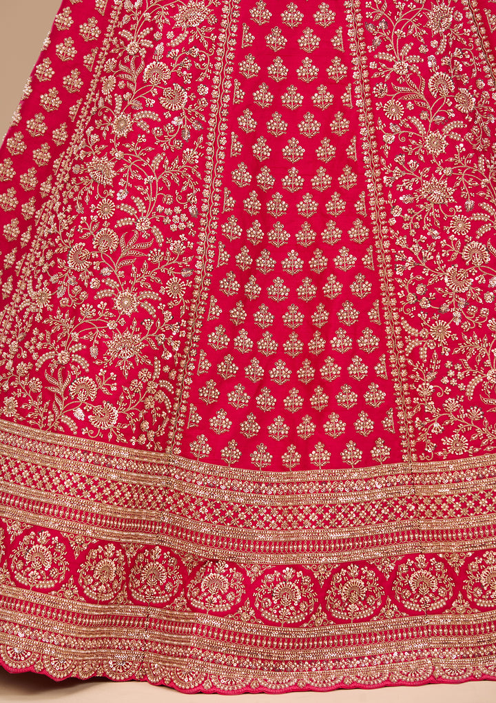 Cutdana Rani Pink Raw Silk Stitched Lehenga Blouse With Dupatta