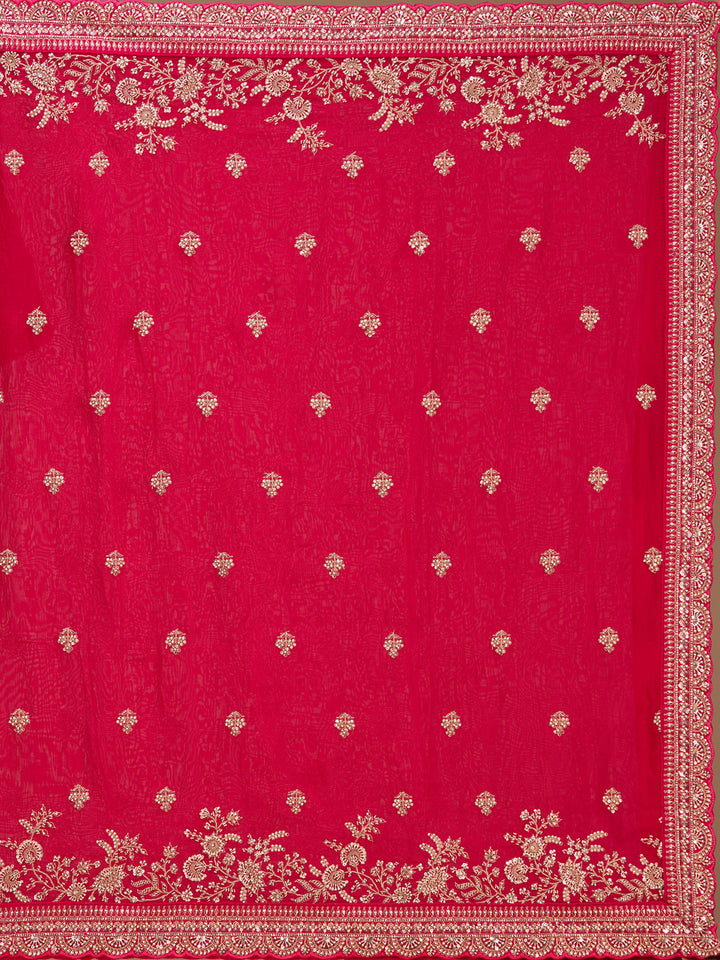 Cutdana Rani Pink Raw Silk Stitched Lehenga Blouse With Dupatta