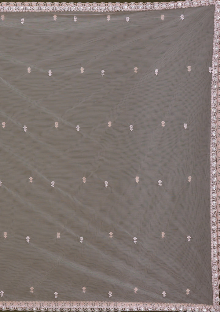 Baby Pink Silver Zariwork Net Readymade Lehenga