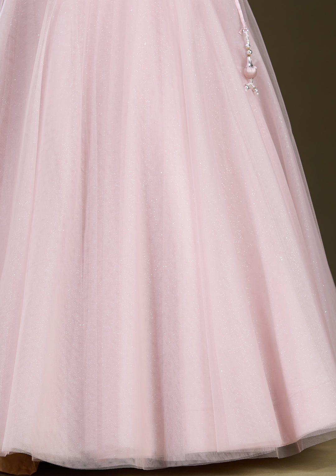 Baby Pink Silver Zariwork Net Readymade Lehenga