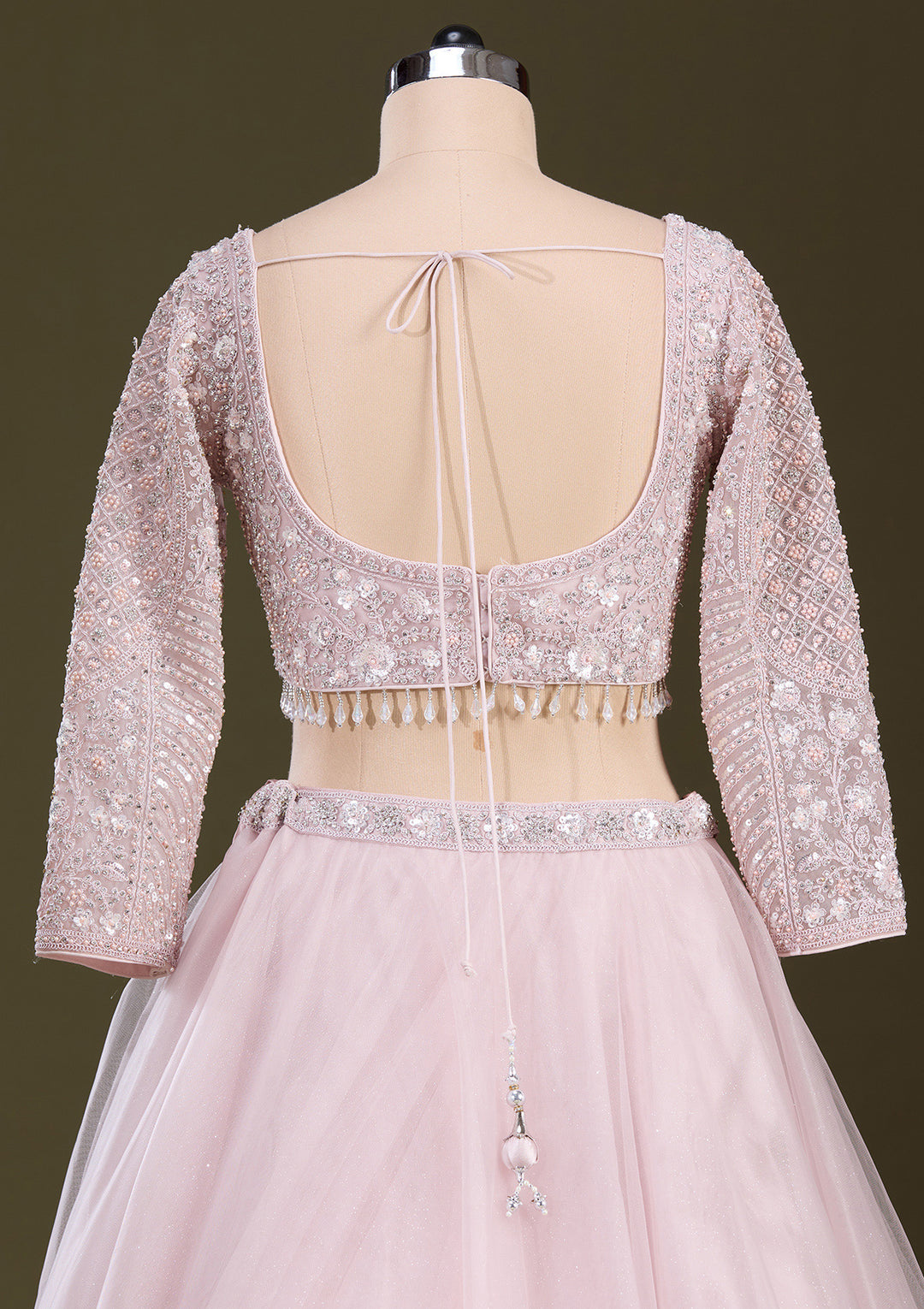 Baby Pink Silver Zariwork Net Readymade Lehenga