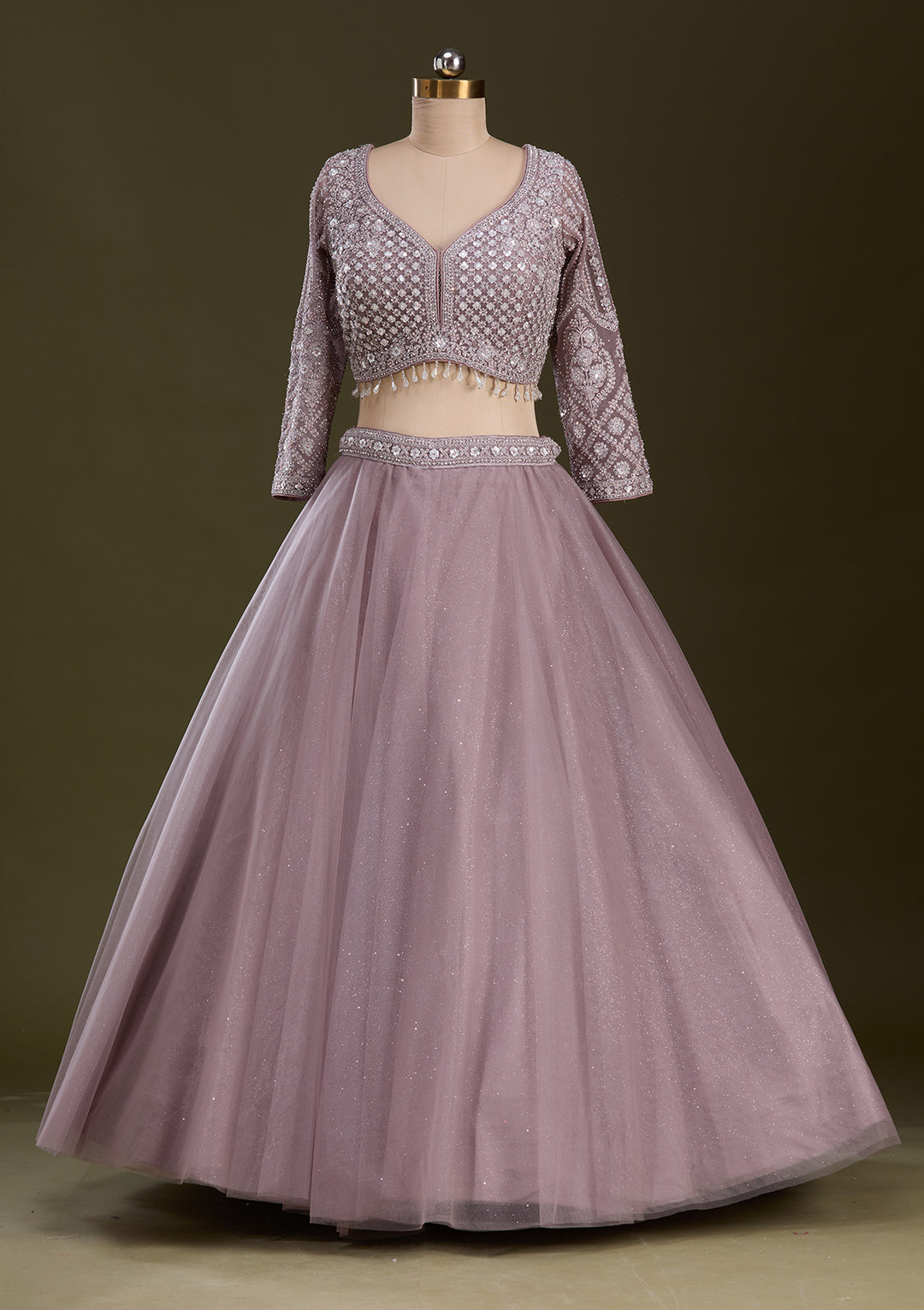 Lavender Silver Zariwork Net Readymade Lehenga