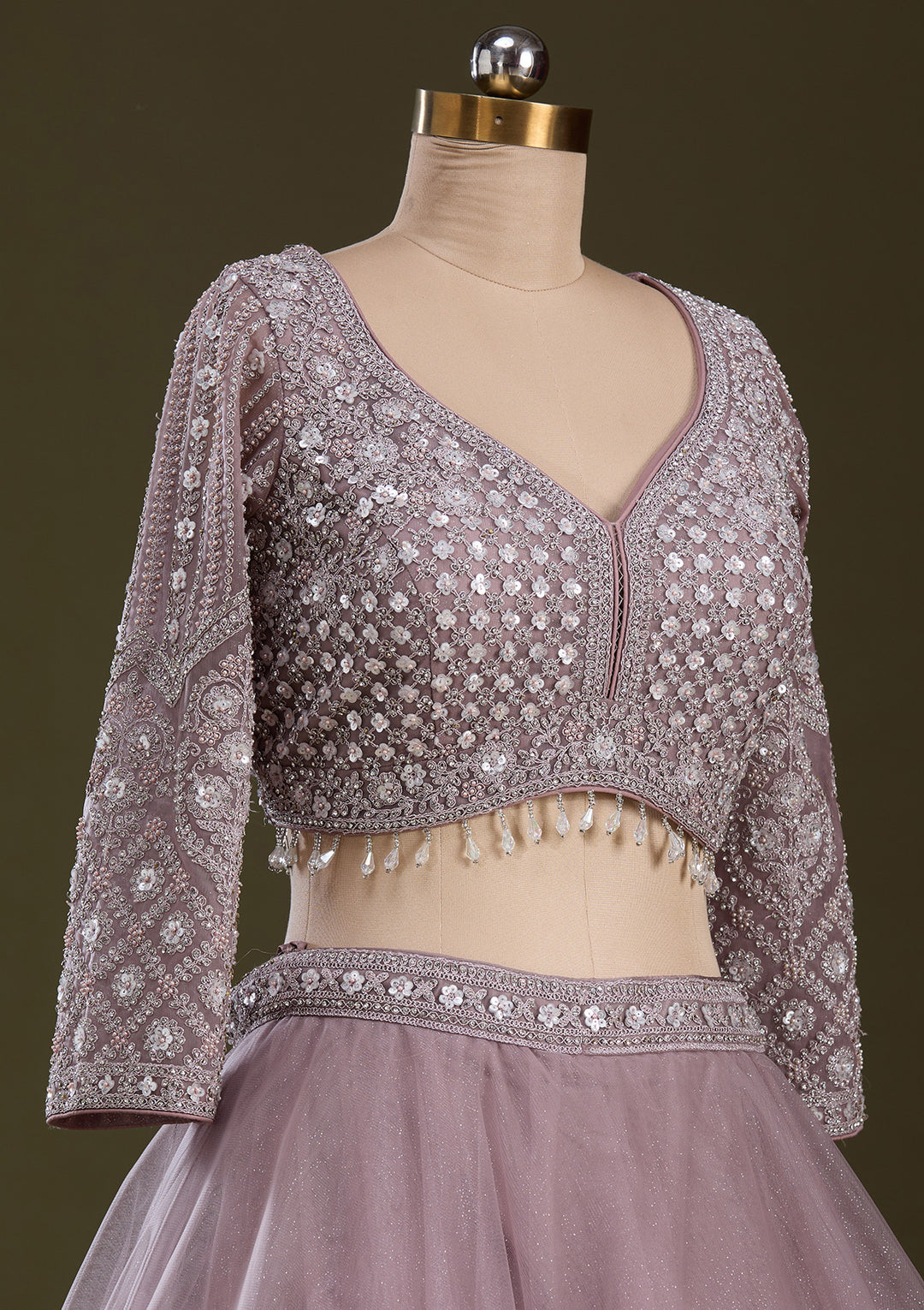Lavender Silver Zariwork Net Readymade Lehenga