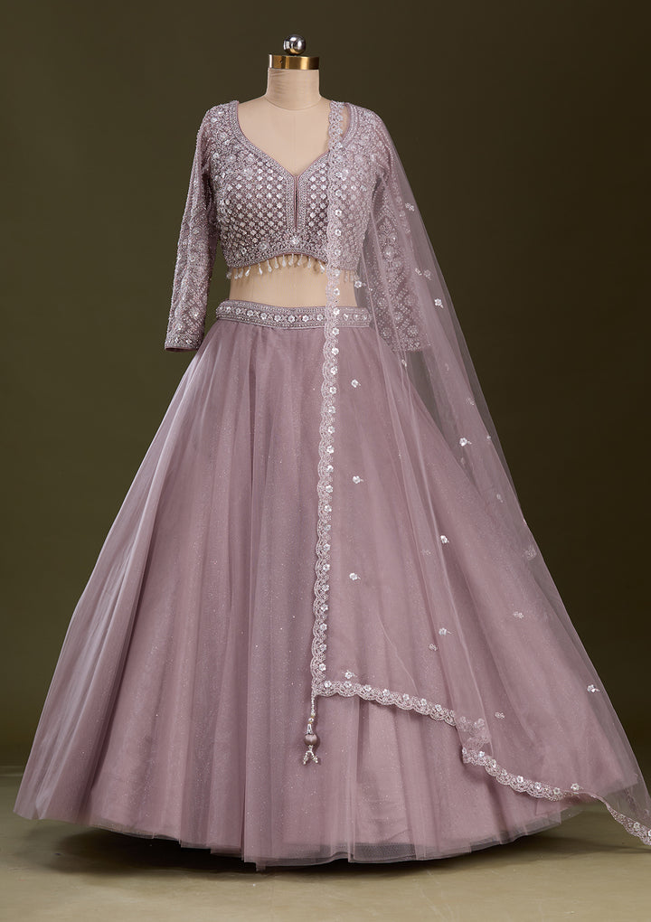 Lavender Silver Zariwork Net Readymade Lehenga