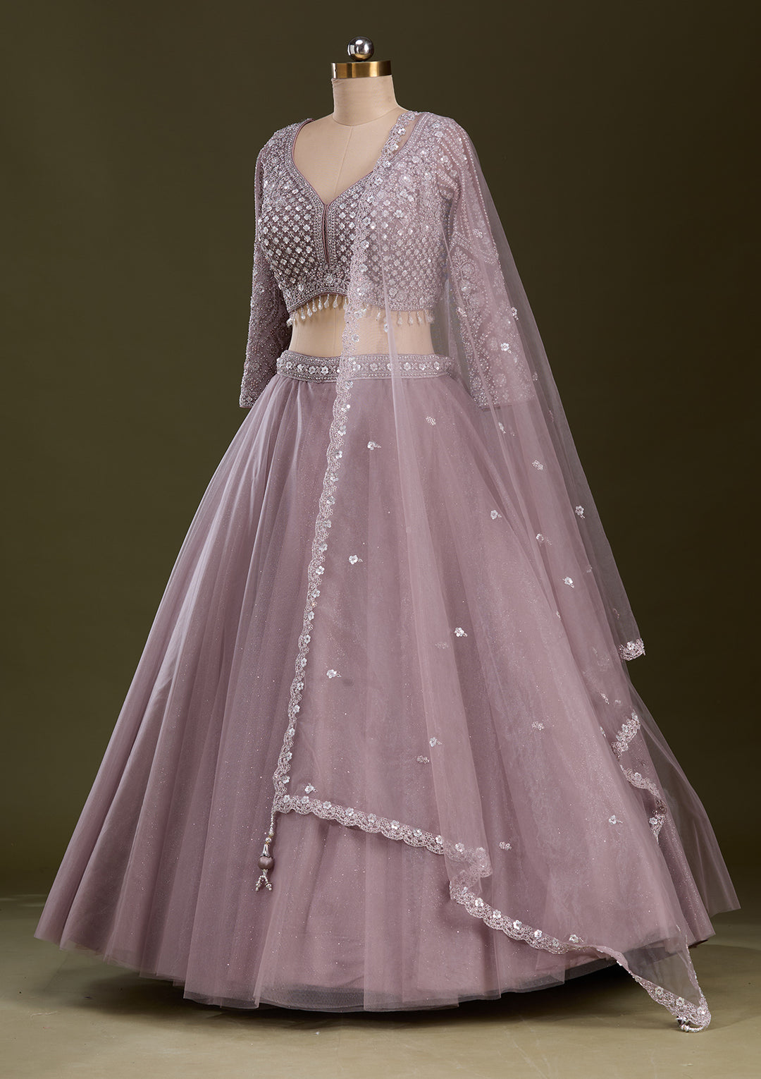 Lavender Silver Zariwork Net Readymade Lehenga