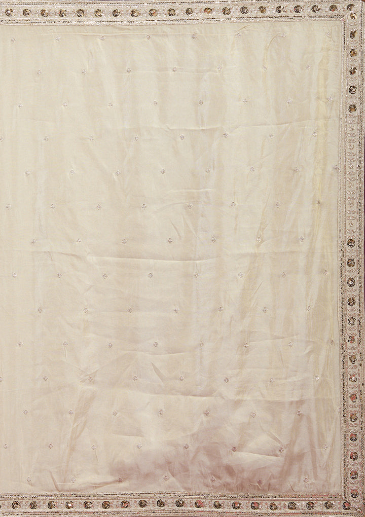 Cream Zariwork Semi Crepe Readymade Lehenga