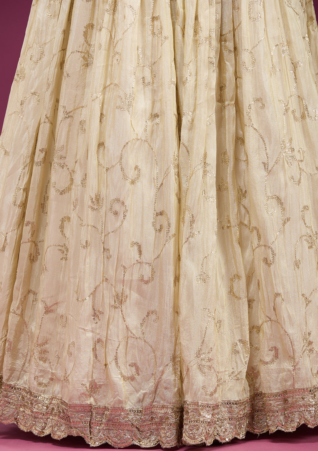Cream Zariwork Semi Crepe Readymade Lehenga