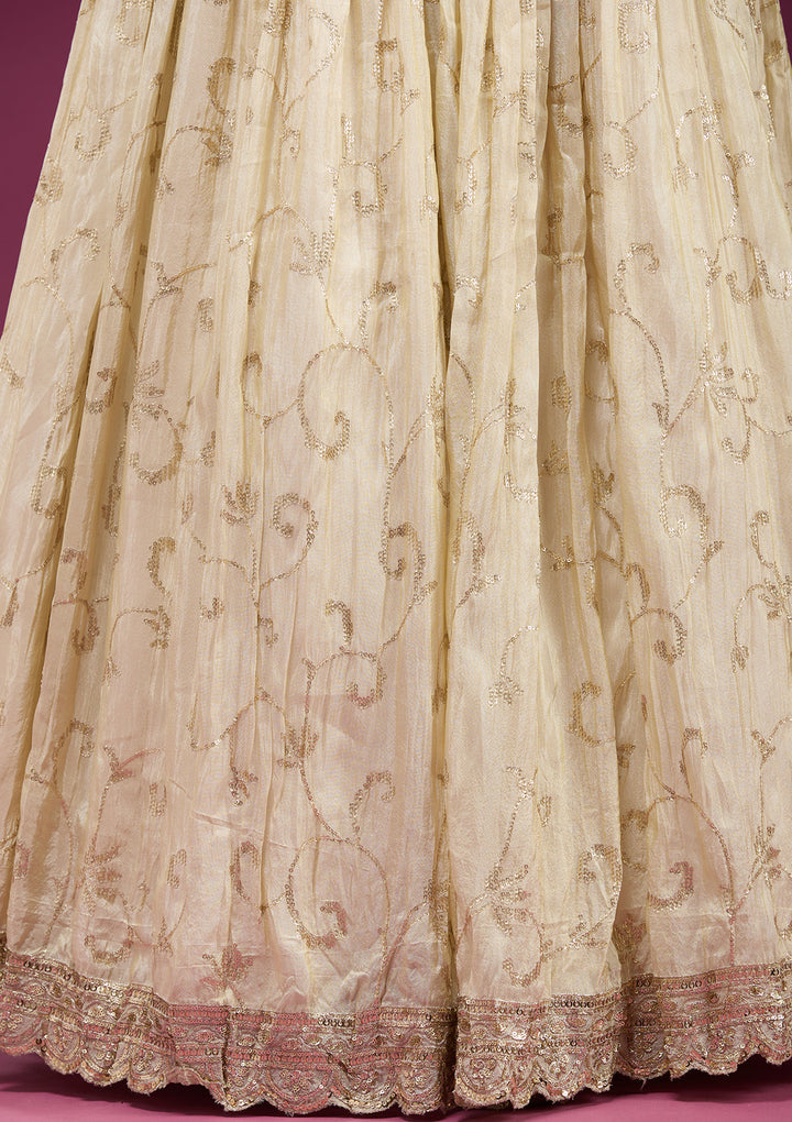Cream Zariwork Semi Crepe Readymade Lehenga