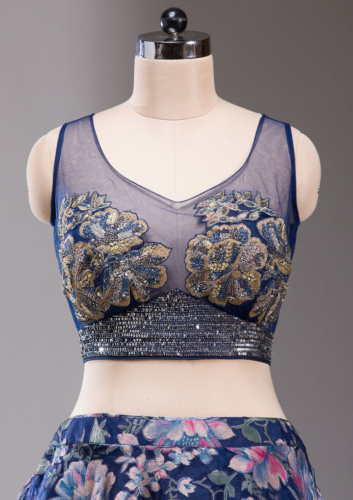 Koskii Tissue Navy Blue Lehenga – Studded with Stonework