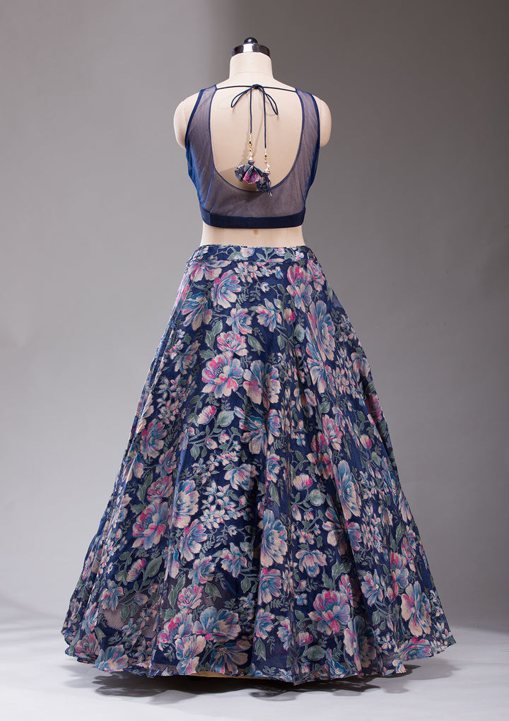 Koskii Tissue Navy Blue Lehenga – Studded with Stonework