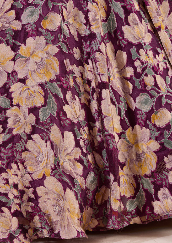 Wine Stonework Tissue Readymade Lehenga