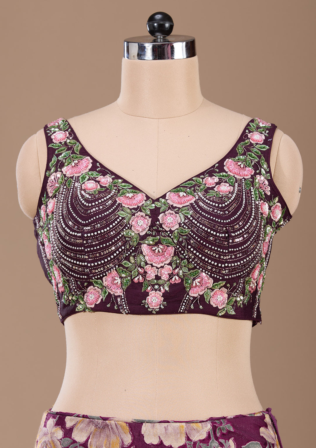 Wine Stonework Tissue Readymade Lehenga