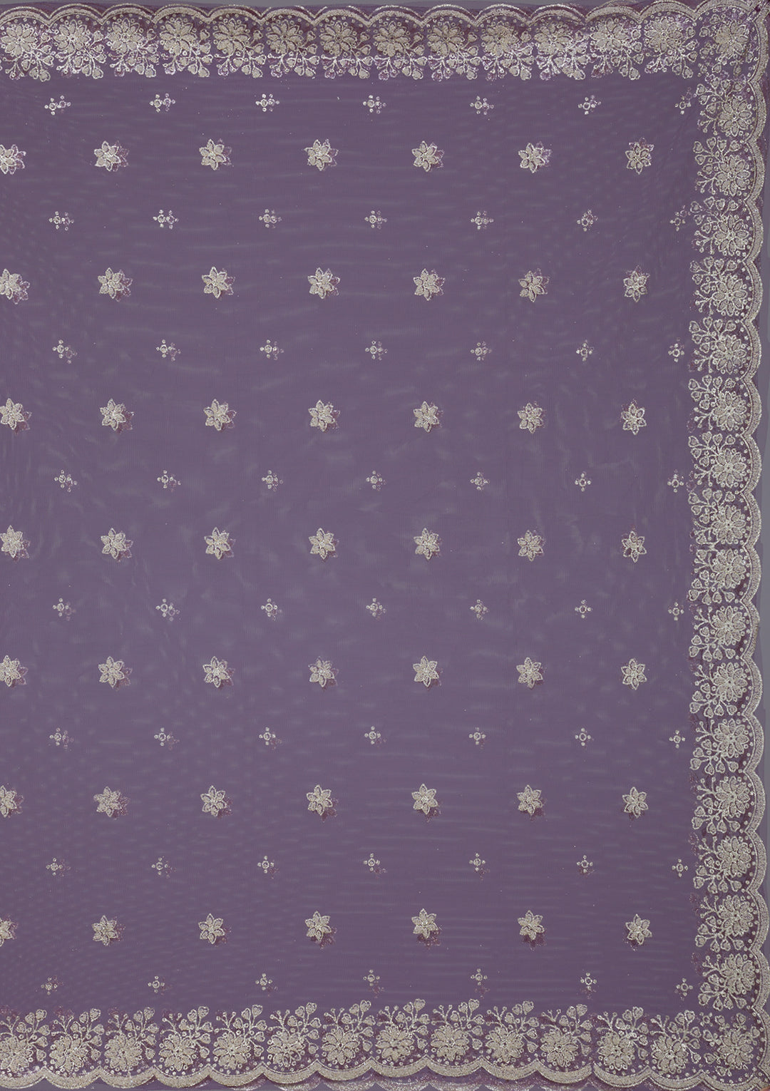 Purple Threadwork Net Readymade Lehenga