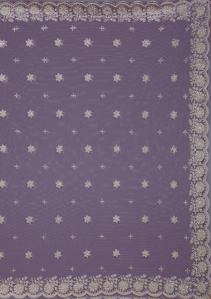 Purple Threadwork Net Readymade Lehenga