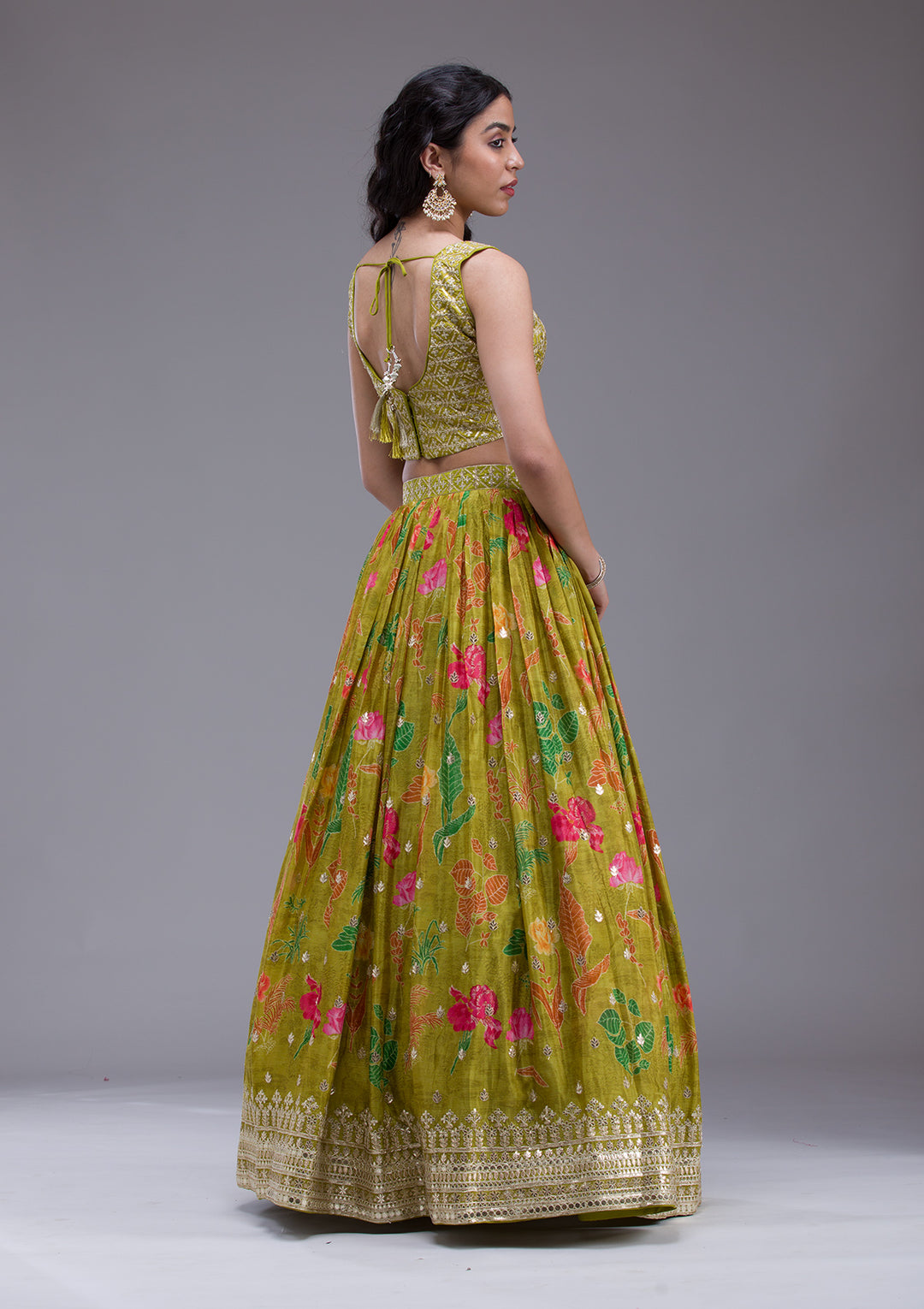 Mehendi Sequins Georgette Readymade Lehenga