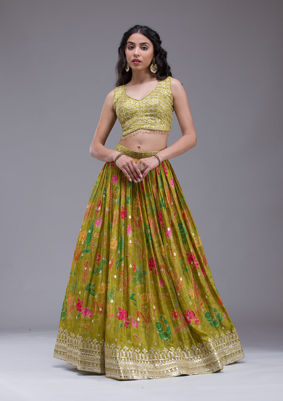 Mehendi Sequins Georgette Readymade Lehenga