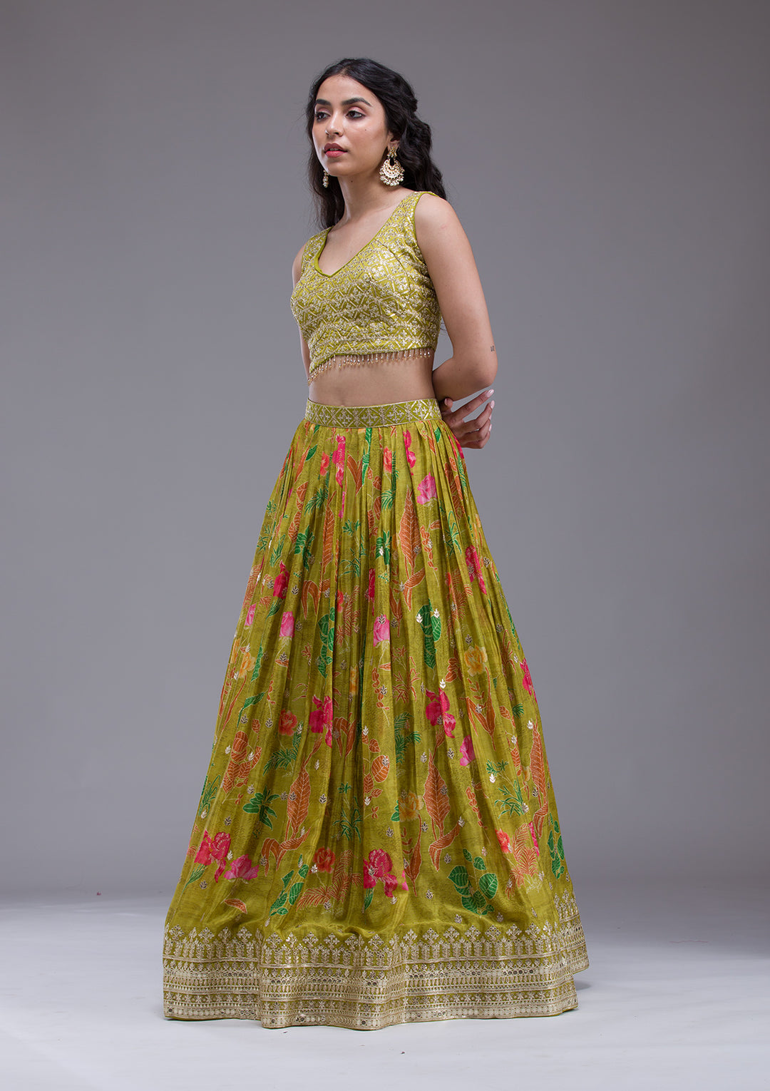 Mehendi Sequins Georgette Readymade Lehenga