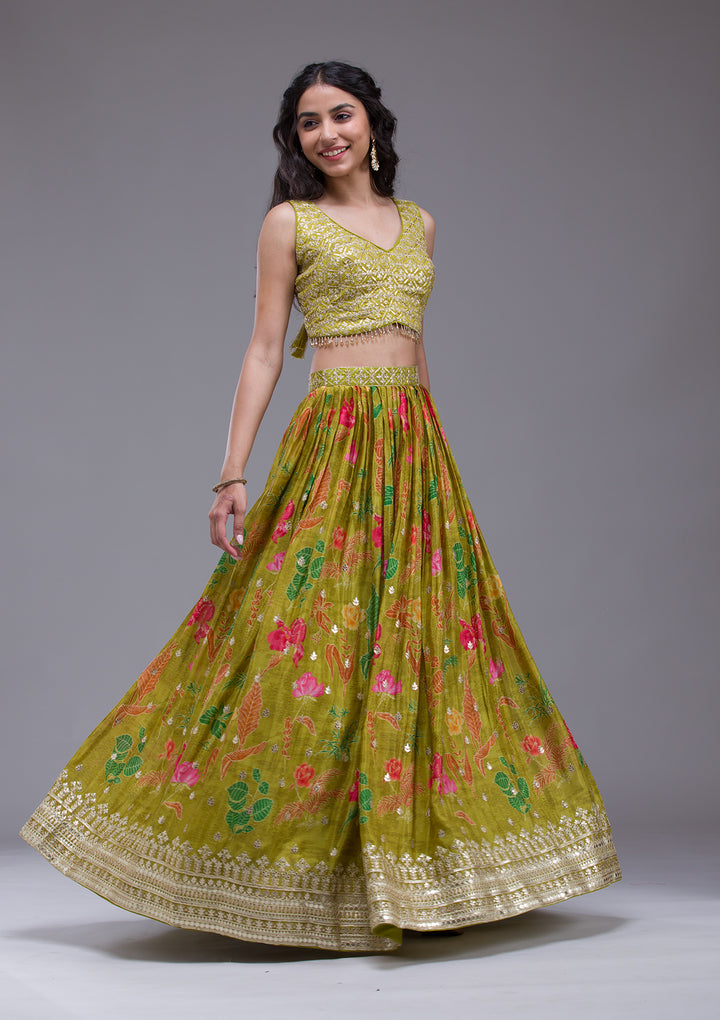 Mehendi Sequins Georgette Readymade Lehenga