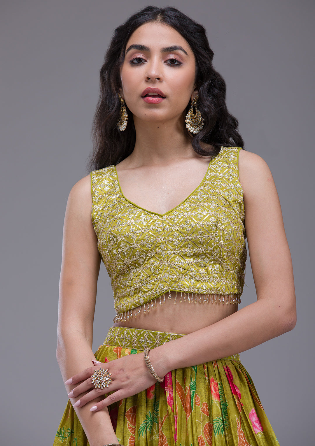 Mehendi Sequins Georgette Readymade Lehenga