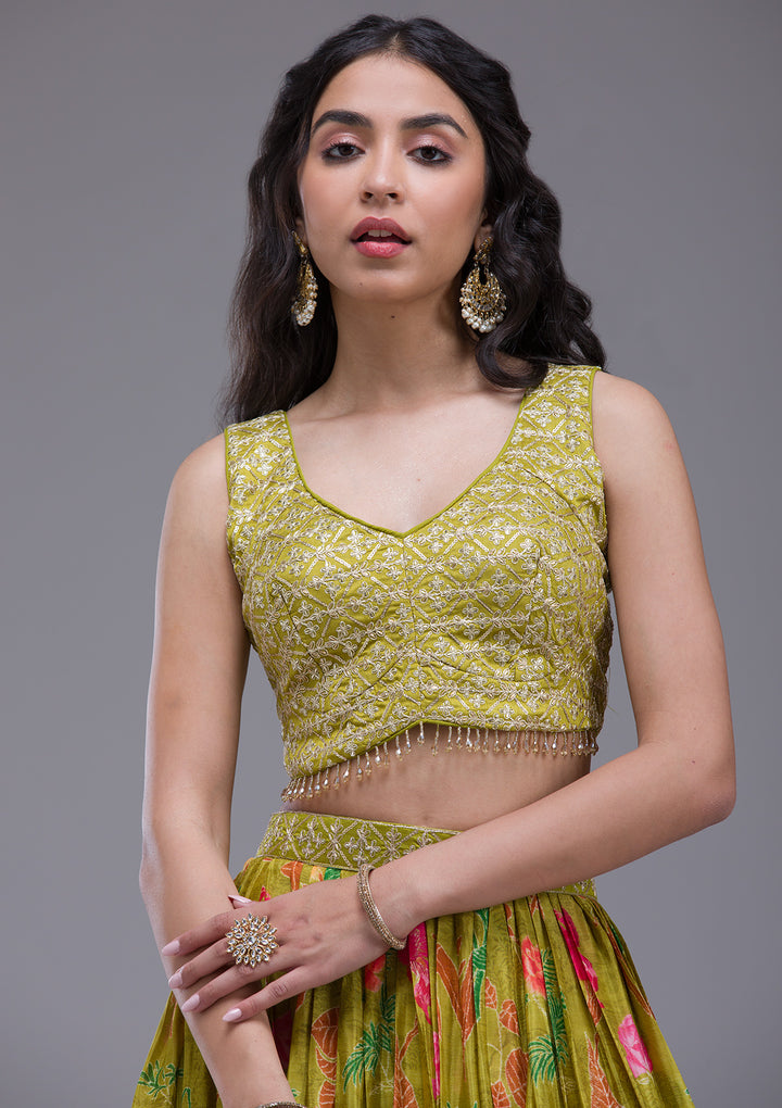 Mehendi Sequins Georgette Readymade Lehenga