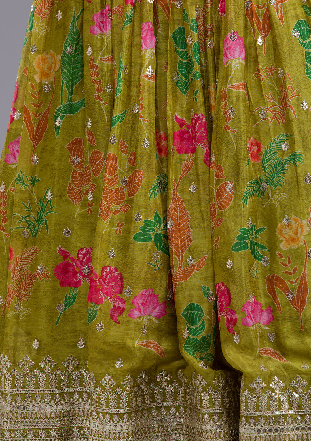 Mehendi Sequins Georgette Readymade Lehenga