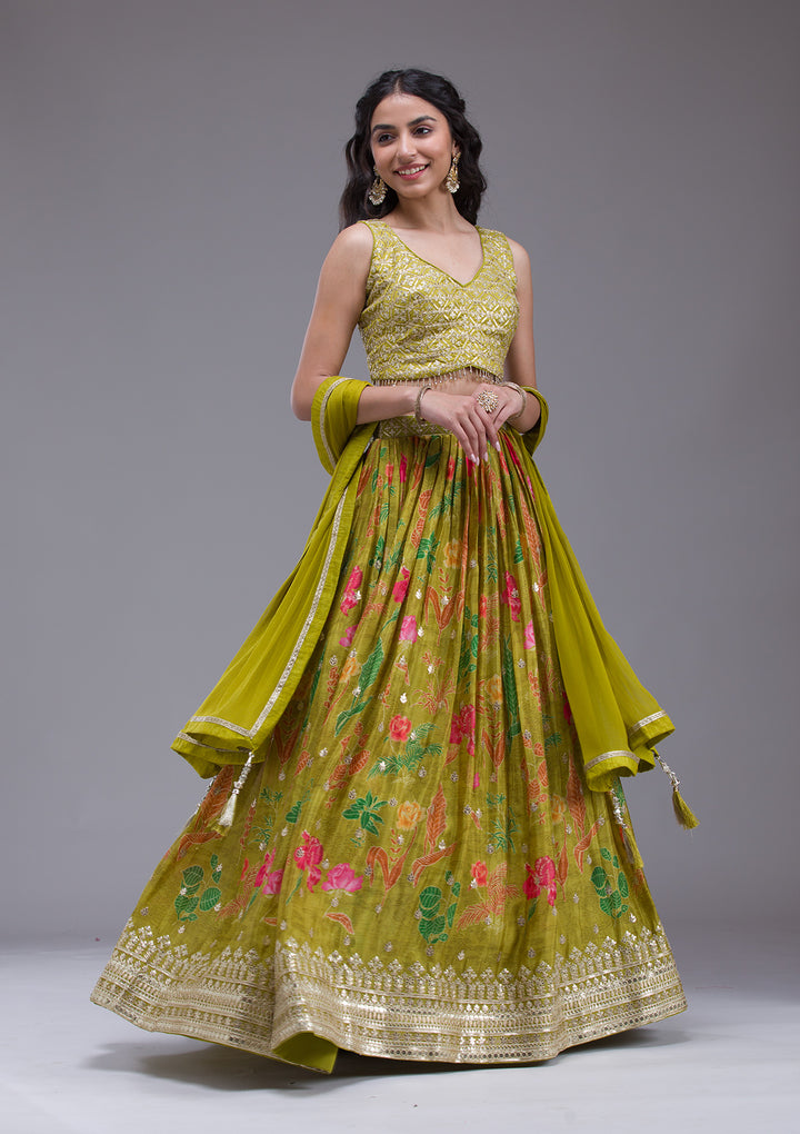 Mehendi Sequins Georgette Readymade Lehenga