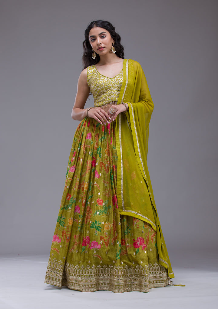Mehendi Sequins Georgette Readymade Lehenga