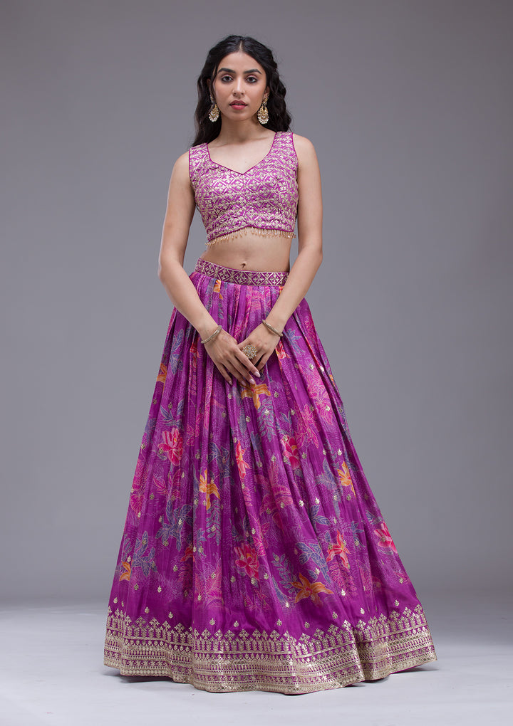 Wine Sequins Georgette Readymade Lehenga