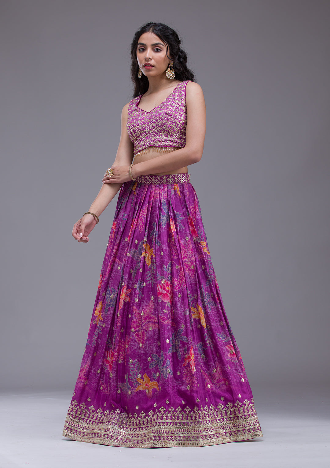 Wine Sequins Georgette Readymade Lehenga