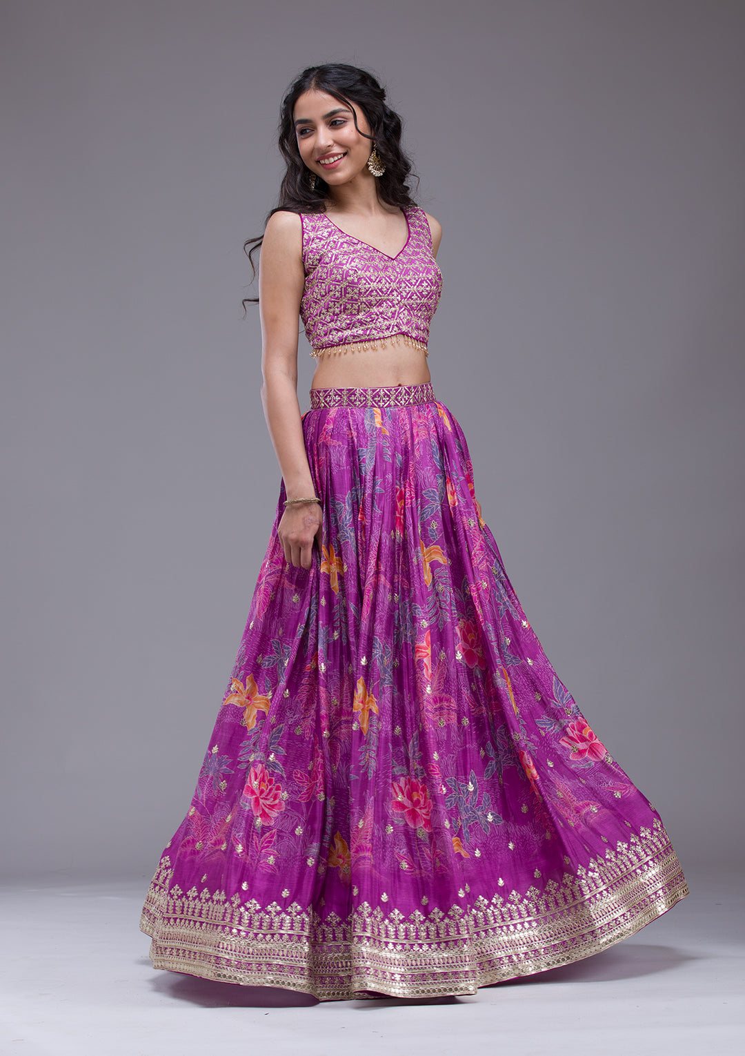 Wine Sequins Georgette Readymade Lehenga