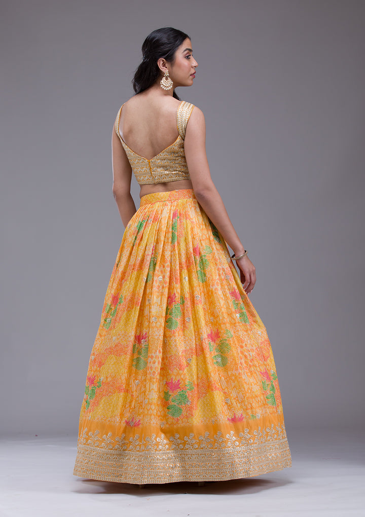 Mustard Sequins Georgette Readymade Lehenga