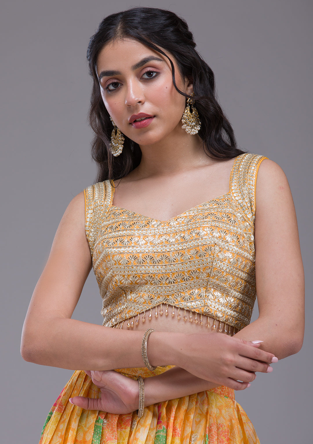 Mustard Sequins Georgette Readymade Lehenga