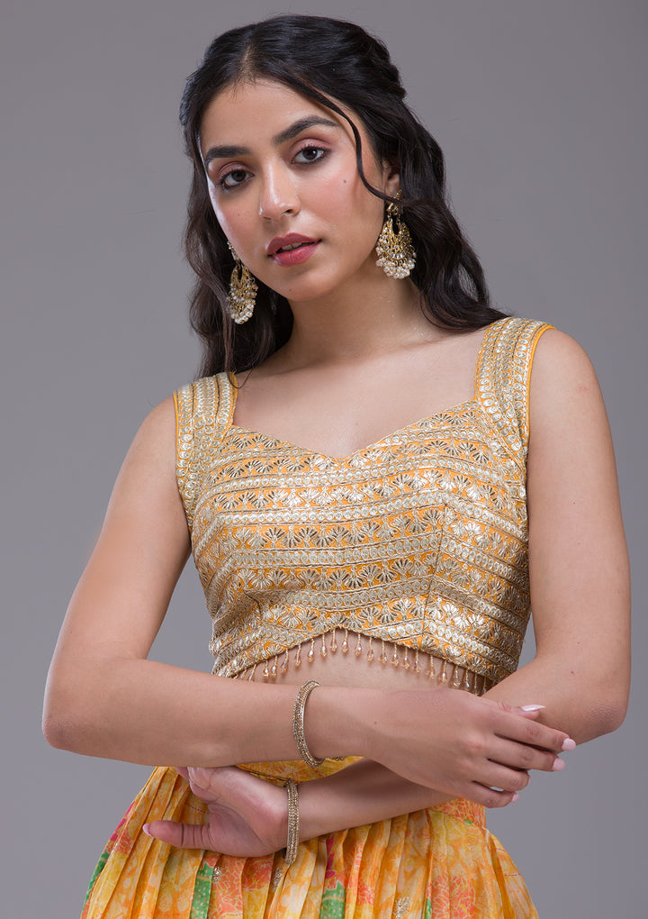 Mustard Sequins Georgette Readymade Lehenga