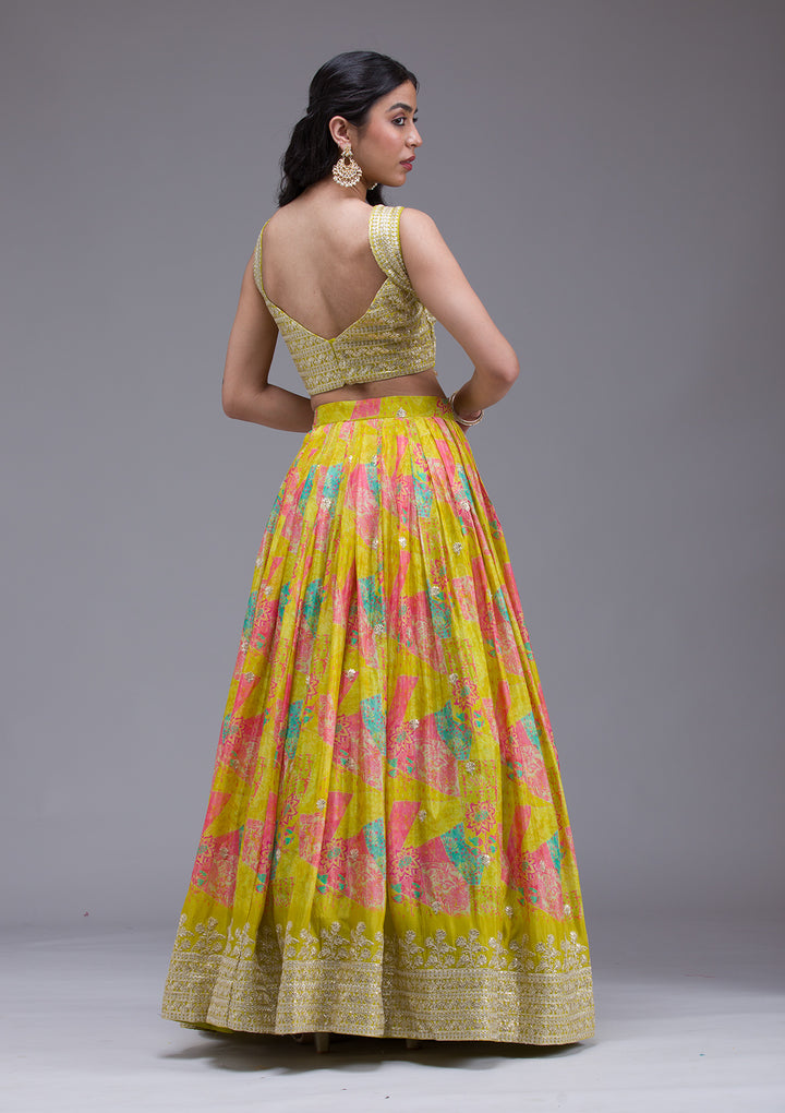 Parrot Green Sequins Georgette Readymade Lehenga