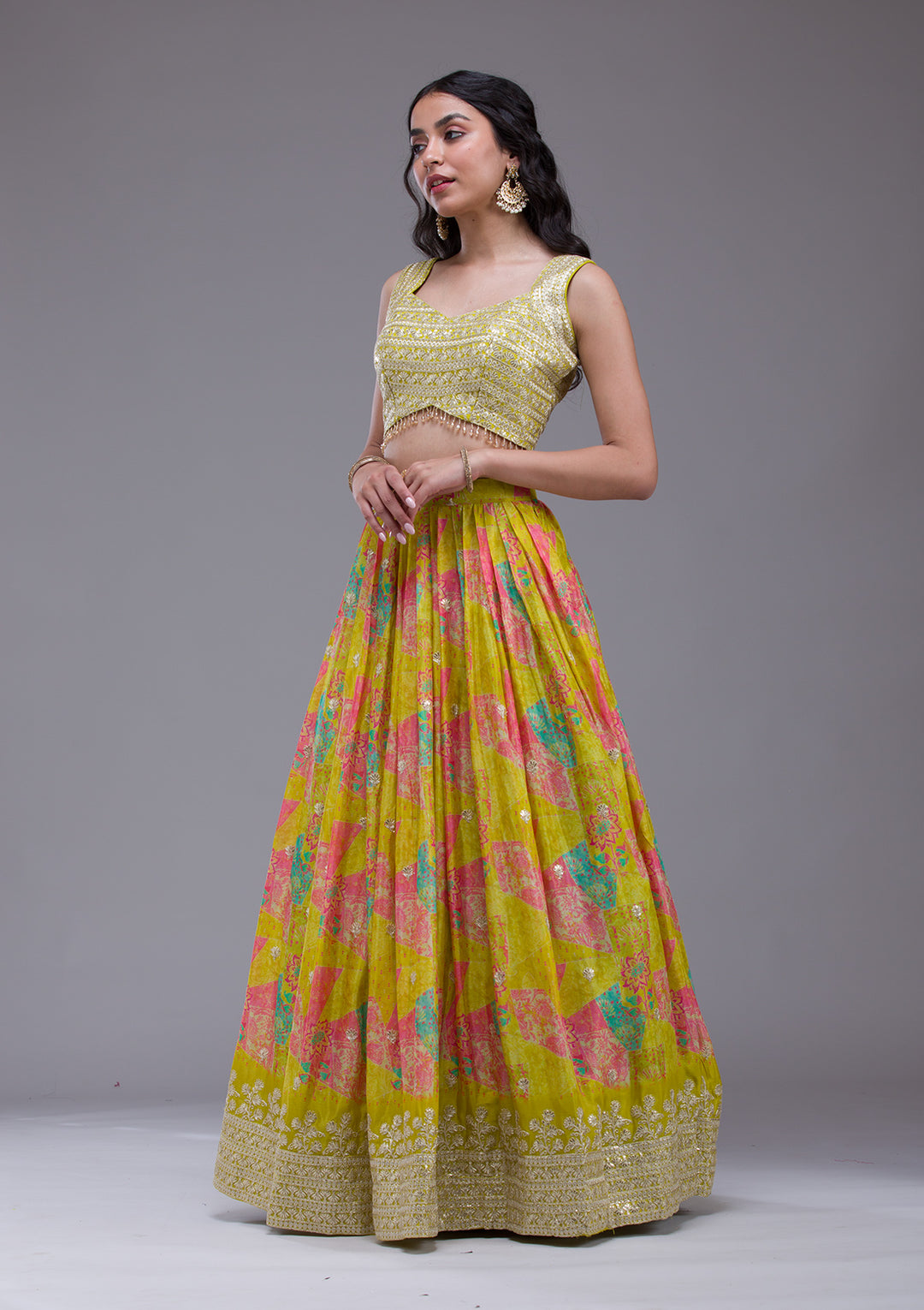 Parrot Green Sequins Georgette Readymade Lehenga