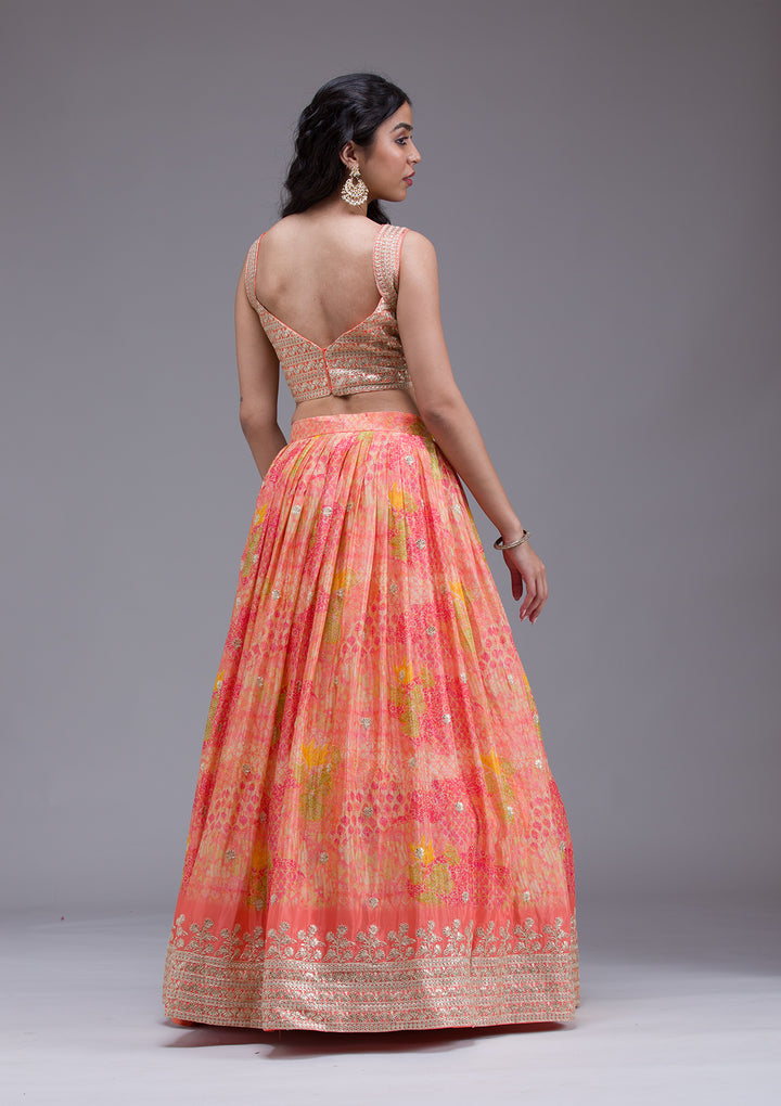 Koskii Georgette Orange Lehenga with Sequin Embroidery – Perfect for Festive Glamour
